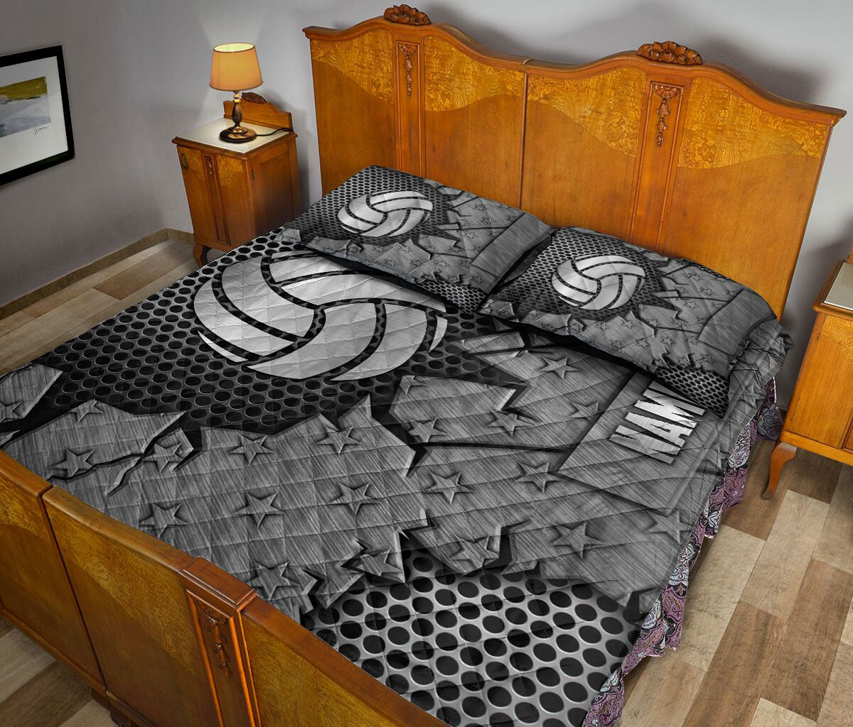 Ohaprints-Quilt-Bed-Set-Pillowcase-Volleyball-Crack-Metal-Silver-Pattern-Sport-Gift-Custom-Personalized-Name-Blanket-Bedspread-Bedding-2890-King (90'' x 100'')