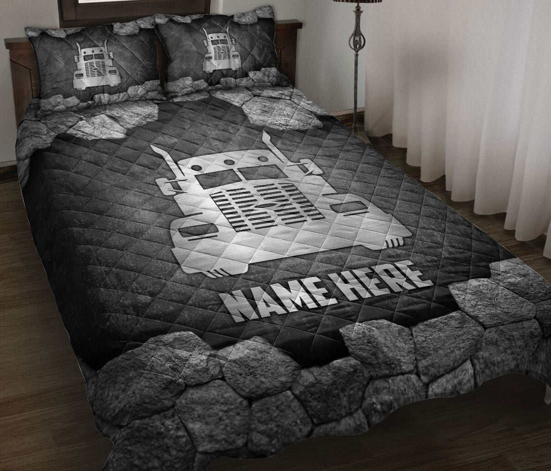 Ohaprints-Quilt-Bed-Set-Pillowcase-Trucker-Truck-Driver-Stone-Metal-Silver-Pattern-Custom-Personalized-Name-Blanket-Bedspread-Bedding-1711-Throw (55'' x 60'')