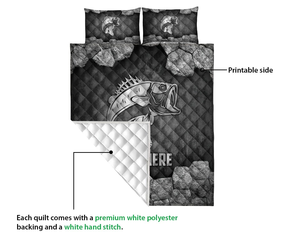 Ohaprints-Quilt-Bed-Set-Pillowcase-Fishing-Fisherman-Stone-Metal-Silver-Pattern-Custom-Personalized-Name-Blanket-Bedspread-Bedding-2299-Queen (80'' x 90'')