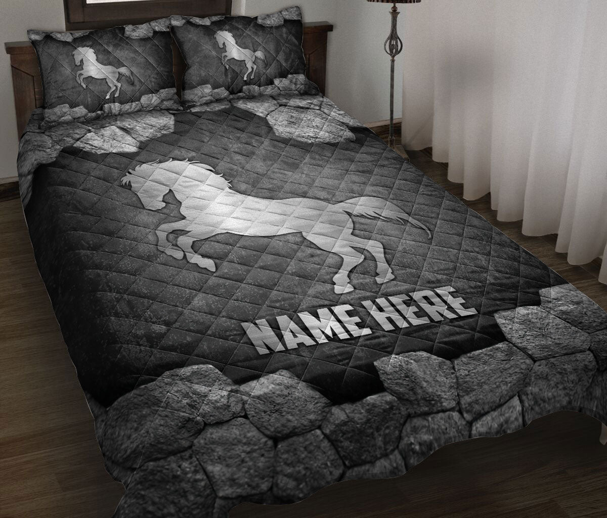 Ohaprints-Quilt-Bed-Set-Pillowcase-Horse-Metal-Silver-Pattern-Gifts-For-Horse-Lover-Custom-Personalized-Name-Blanket-Bedspread-Bedding-2891-Throw (55'' x 60'')