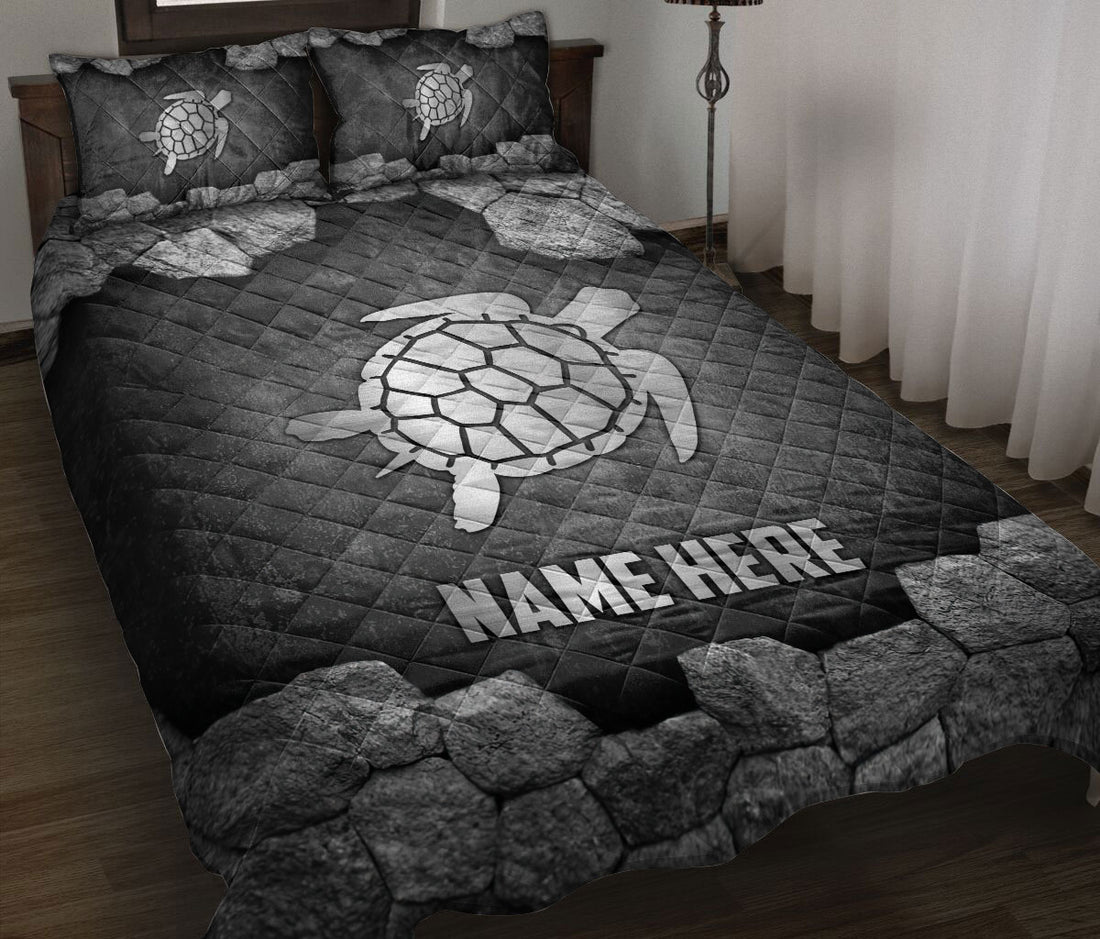 Ohaprints-Quilt-Bed-Set-Pillowcase-Turtle-Stone-Metal-Silver-Pattern-Unique-Gift-Custom-Personalized-Name-Blanket-Bedspread-Bedding-540-Throw (55'' x 60'')