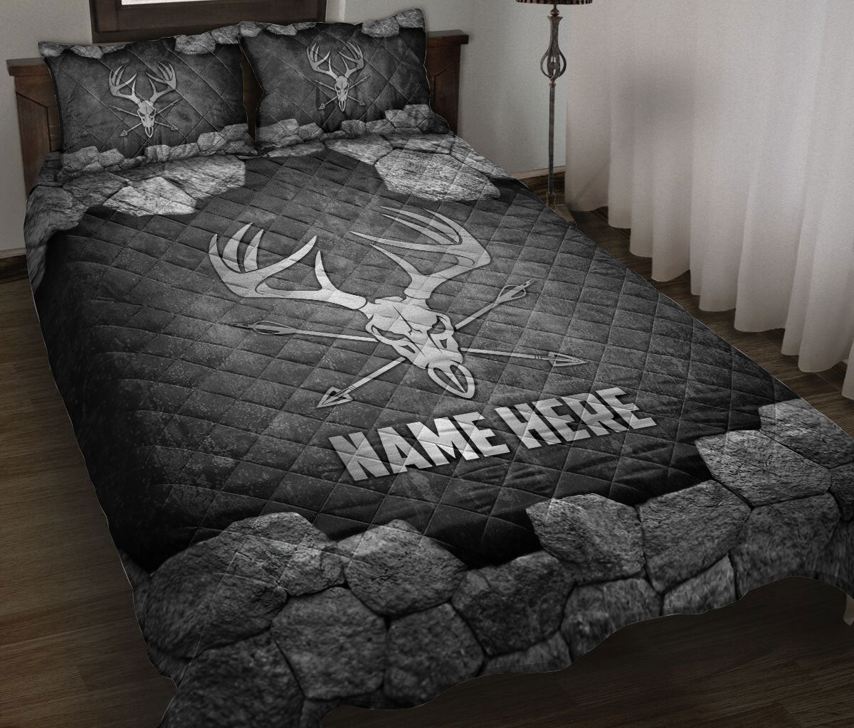 Ohaprints-Quilt-Bed-Set-Pillowcase-Deer-Skull-Hunting-Hunter-Metal-Silver-Custom-Personalized-Name-Blanket-Bedspread-Bedding-2306-Throw (55'' x 60'')