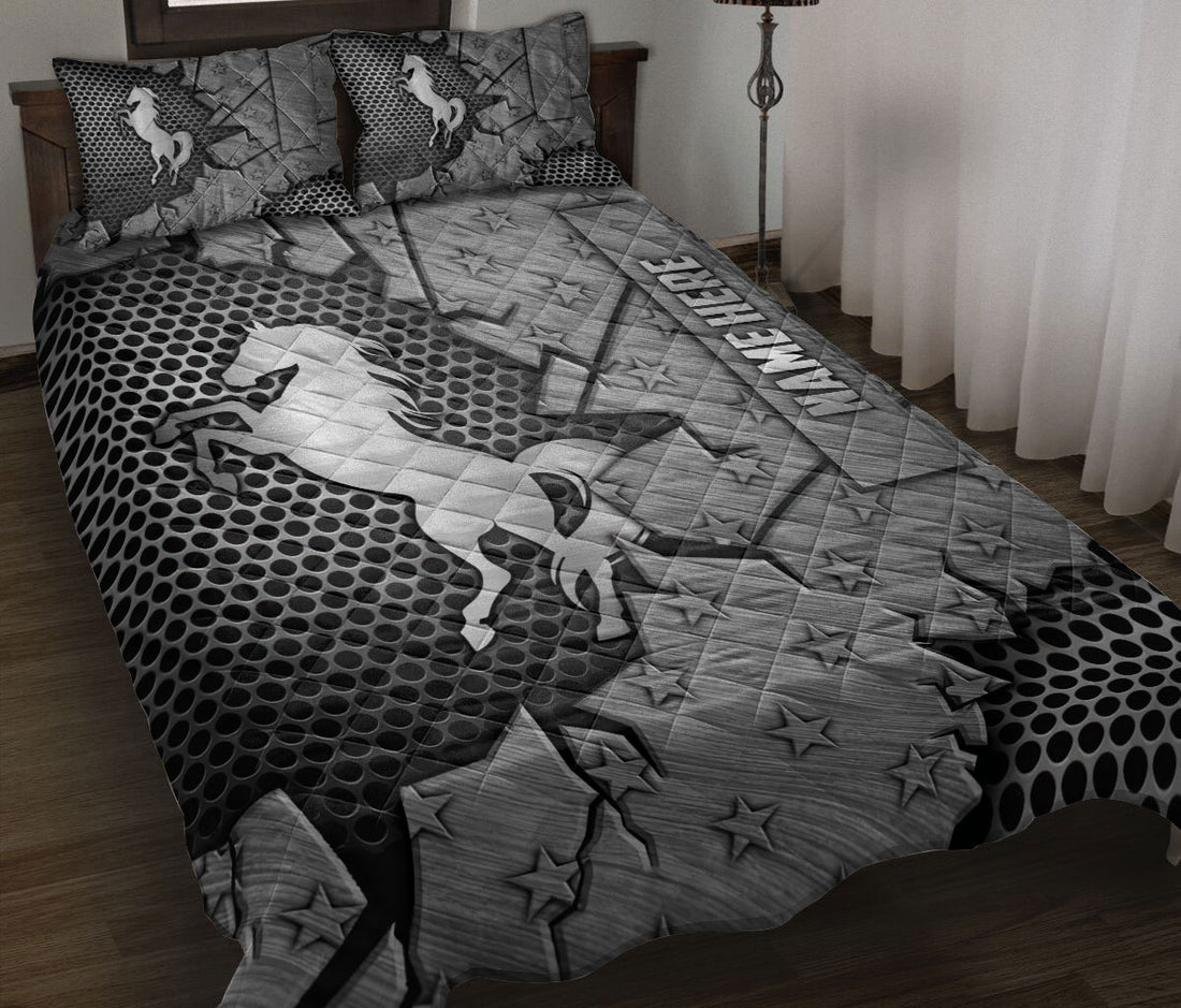 Ohaprints-Quilt-Bed-Set-Pillowcase-Horse-Crack-Metal-Silver-Pattern-Custom-Personalized-Name-Blanket-Bedspread-Bedding-547-Throw (55'' x 60'')