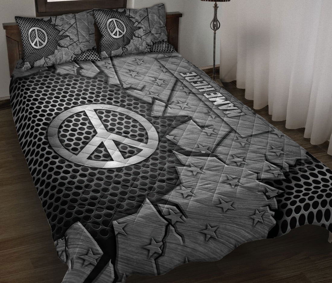 Ohaprints-Quilt-Bed-Set-Pillowcase-Hippie-Peace-Sign-Crack-Metal-Silver-Pattern-Custom-Personalized-Name-Blanket-Bedspread-Bedding-2898-Throw (55'' x 60'')