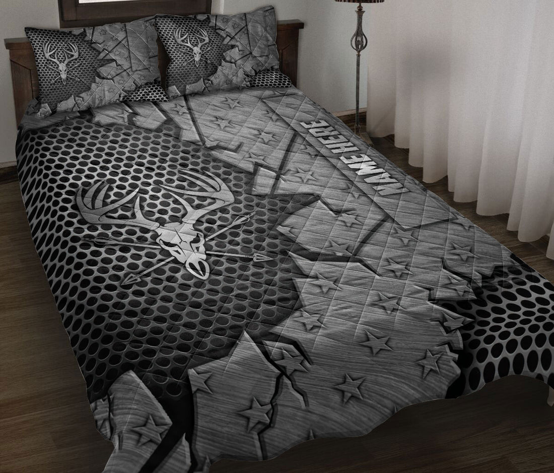 Ohaprints-Quilt-Bed-Set-Pillowcase-Hunting-Hunter-Deer-Crack-Metal-Silver-Pattern-Custom-Personalized-Name-Blanket-Bedspread-Bedding-1719-Throw (55'' x 60'')