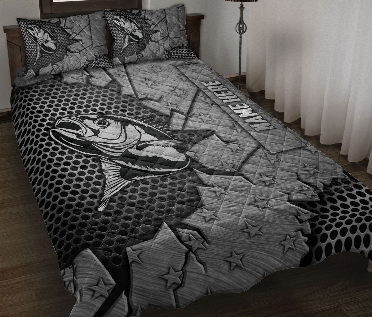 Ohaprints-Quilt-Bed-Set-Pillowcase-Fishing-Fisherman-Crack-Metal-Silver-Pattern-Custom-Personalized-Name-Blanket-Bedspread-Bedding-1720-Throw (55'' x 60'')