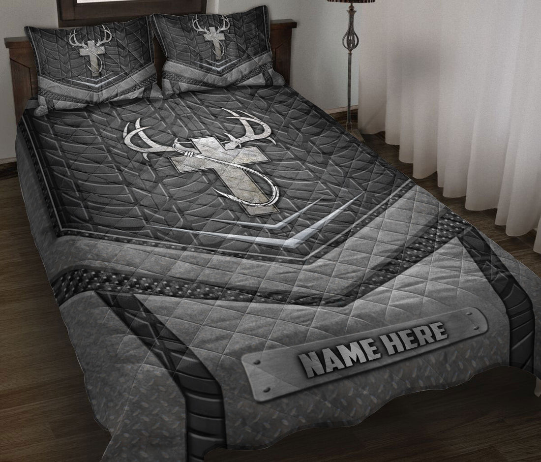 Ohaprints-Quilt-Bed-Set-Pillowcase-Christian-Deer-Hunter-Hunting-Fishing-Hook-Silver-Custom-Personalized-Name-Blanket-Bedspread-Bedding-2900-Throw (55'' x 60'')