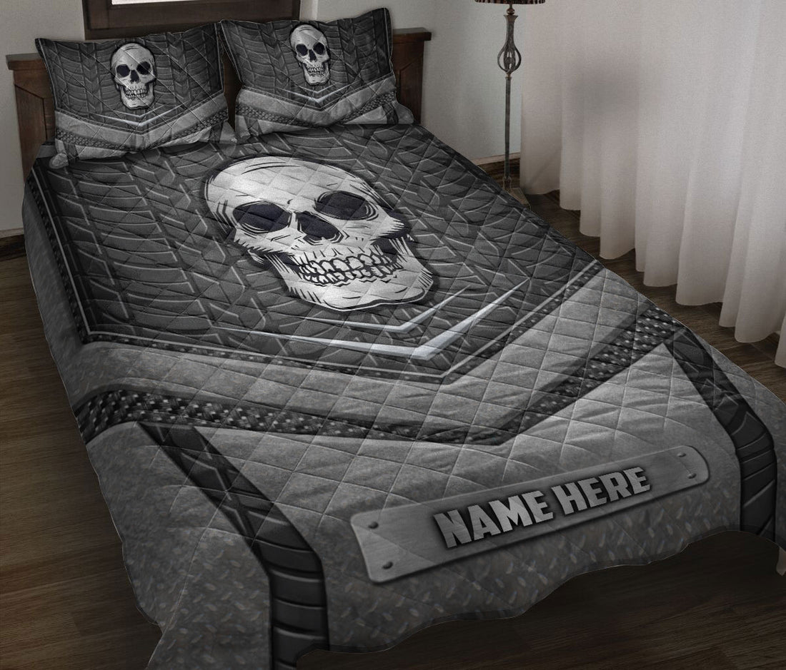 Ohaprints-Quilt-Bed-Set-Pillowcase-Skull-Silver-Metal-Unique-Gifts-Custom-Personalized-Name-Blanket-Bedspread-Bedding-1136-Throw (55'' x 60'')