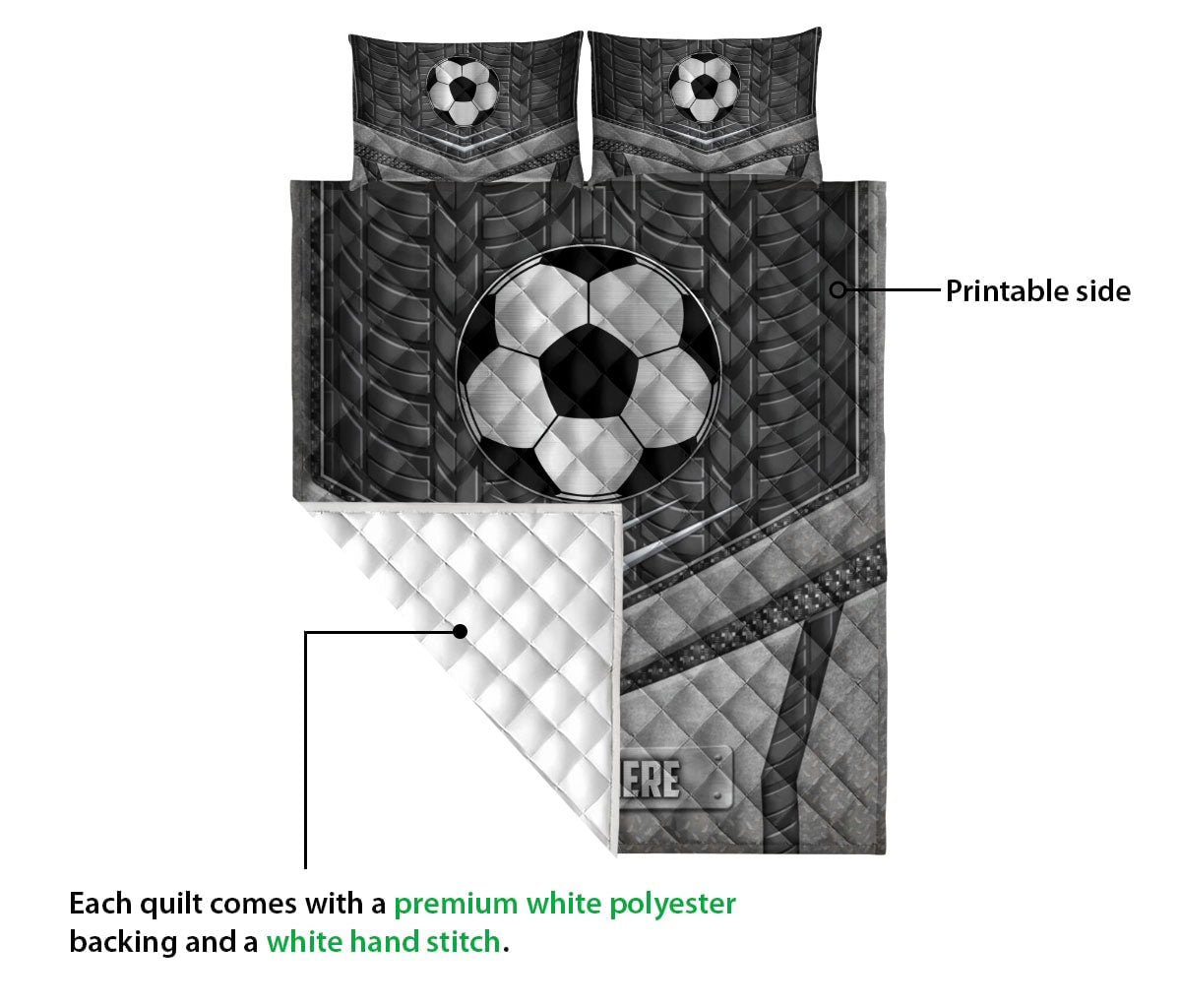 Ohaprints-Quilt-Bed-Set-Pillowcase-Soccer-Silver-Metal-Unique-Gifts-Custom-Personalized-Name-Blanket-Bedspread-Bedding-1721-Queen (80'' x 90'')