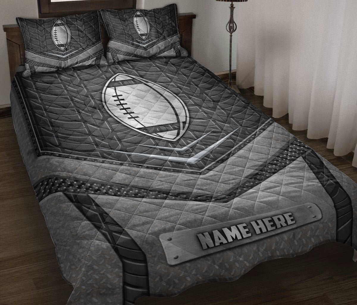 Ohaprints-Quilt-Bed-Set-Pillowcase-Football-Silver-Metal-Unique-Gifts-Custom-Personalized-Name-Blanket-Bedspread-Bedding-2901-Throw (55'' x 60'')