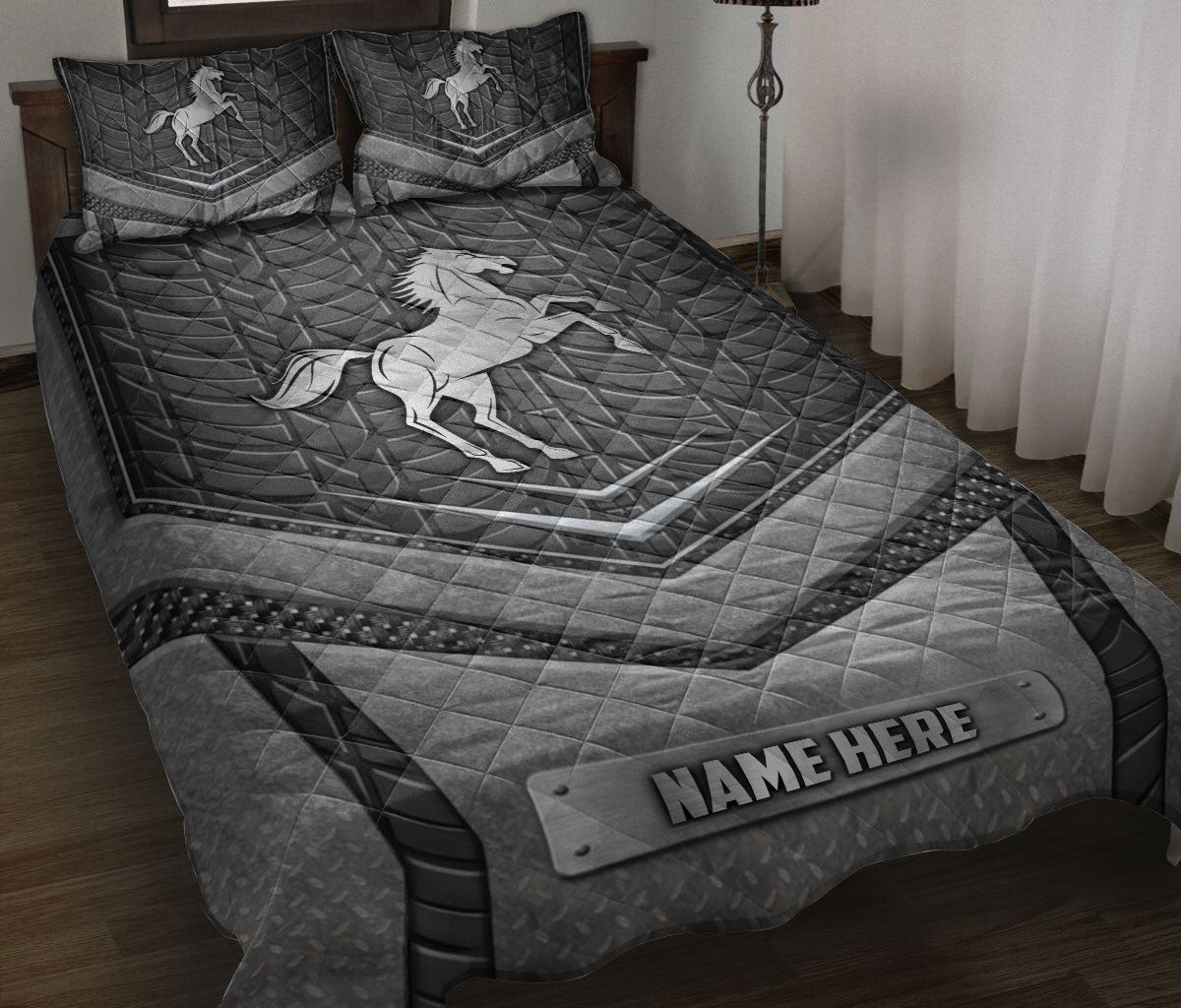 Ohaprints-Quilt-Bed-Set-Pillowcase-Horse-Silver-Metal-Unique-Gifts-For-Horse-Lovers-Custom-Personalized-Name-Blanket-Bedspread-Bedding-1137-Throw (55'' x 60'')