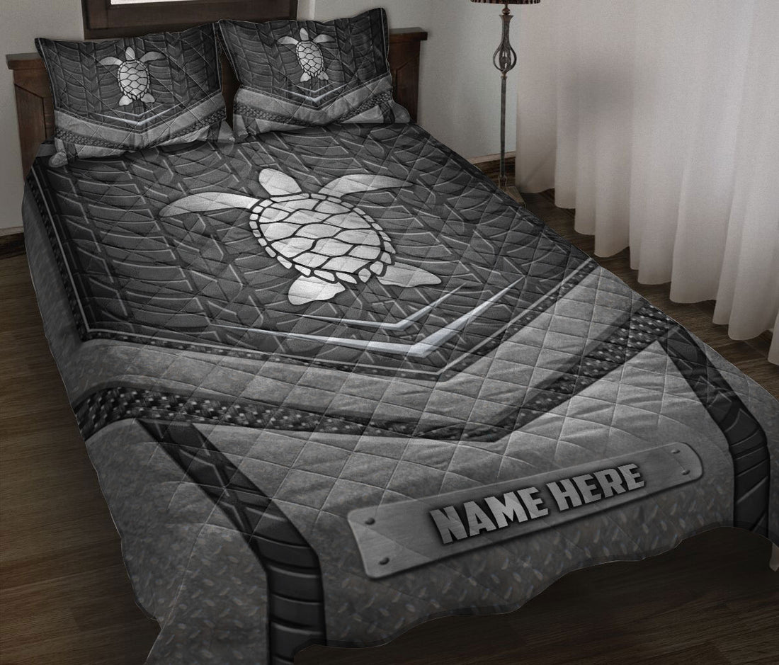 Ohaprints-Quilt-Bed-Set-Pillowcase-Turtle-Silver-Metal-Unique-Gifts-Custom-Personalized-Name-Blanket-Bedspread-Bedding-1722-Throw (55'' x 60'')