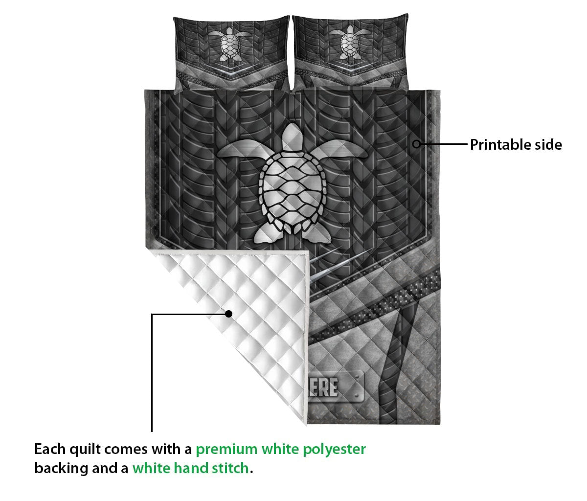 Ohaprints-Quilt-Bed-Set-Pillowcase-Turtle-Silver-Metal-Unique-Gifts-Custom-Personalized-Name-Blanket-Bedspread-Bedding-1722-Queen (80'' x 90'')