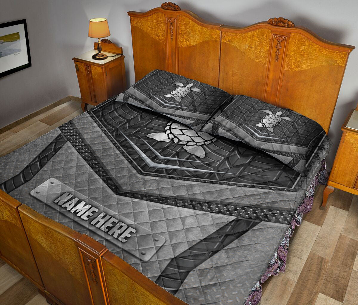 Ohaprints-Quilt-Bed-Set-Pillowcase-Turtle-Silver-Metal-Unique-Gifts-Custom-Personalized-Name-Blanket-Bedspread-Bedding-1722-King (90'' x 100'')