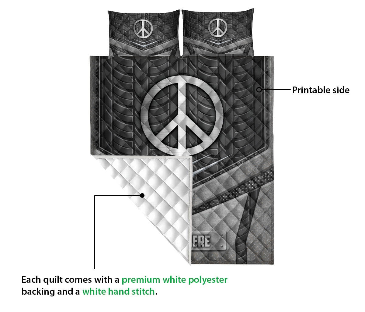 Ohaprints-Quilt-Bed-Set-Pillowcase-Hippe-Peace-Sign-Silver-Metal-Unique-Gifts-Custom-Personalized-Name-Blanket-Bedspread-Bedding-552-Queen (80'' x 90'')