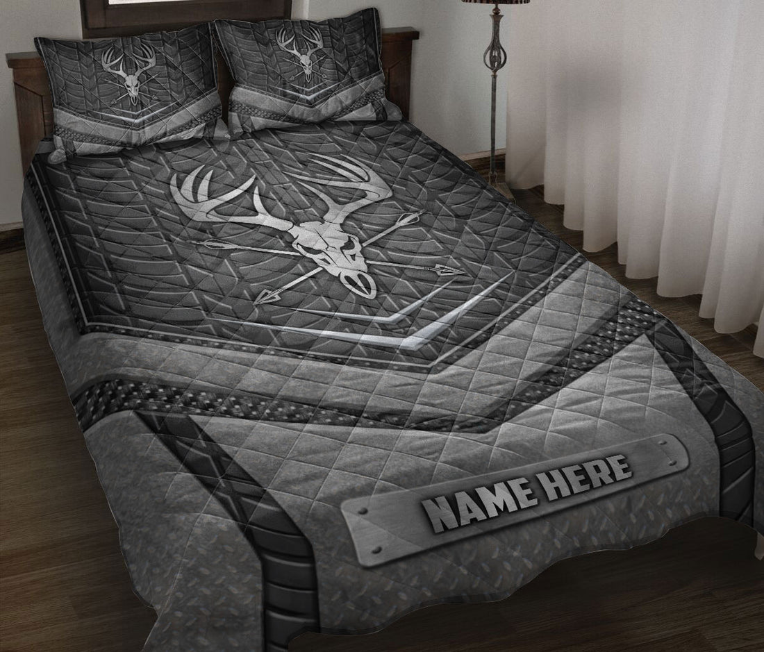 Ohaprints-Quilt-Bed-Set-Pillowcase-Hunter-Deer-Hunting-Skull-Metal-Unique-Gifts-Custom-Personalized-Name-Blanket-Bedspread-Bedding-2311-Throw (55'' x 60'')