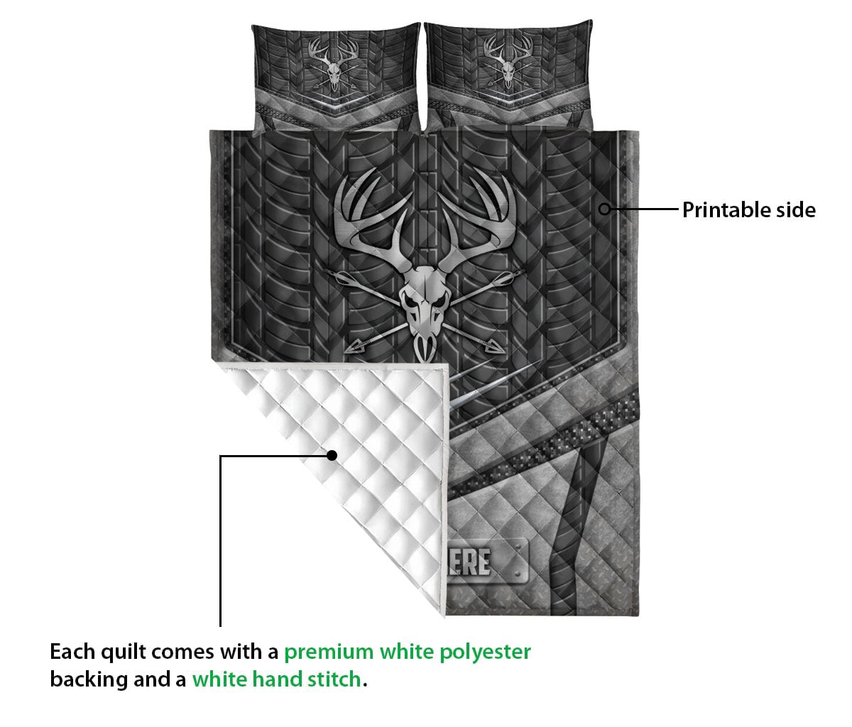 Ohaprints-Quilt-Bed-Set-Pillowcase-Hunter-Deer-Hunting-Skull-Metal-Unique-Gifts-Custom-Personalized-Name-Blanket-Bedspread-Bedding-2311-Queen (80'' x 90'')