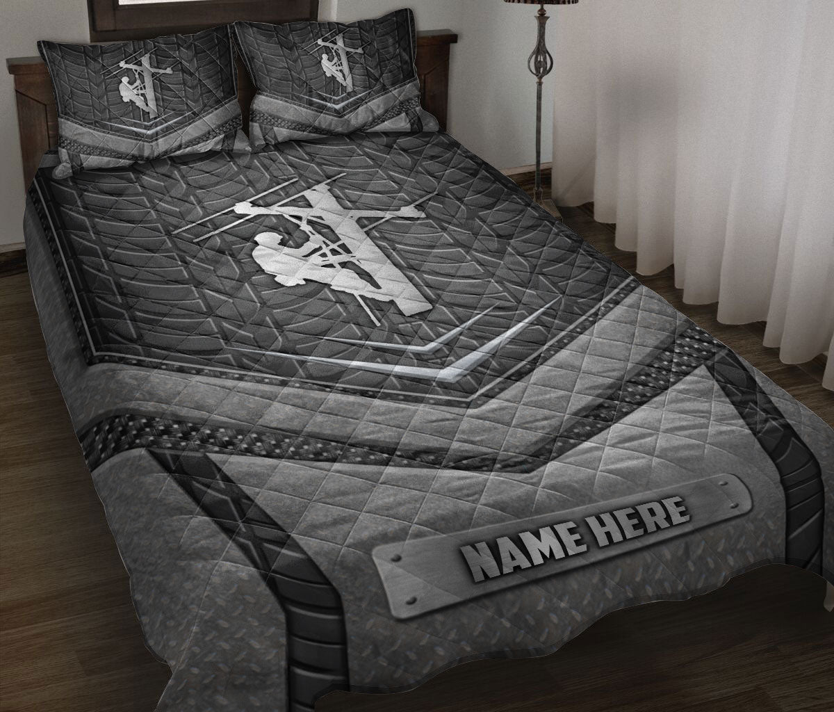 Ohaprints-Quilt-Bed-Set-Pillowcase-Electrican-Lineman-Silver-Metal-Unique-Gifts-Custom-Personalized-Name-Blanket-Bedspread-Bedding-553-Throw (55'' x 60'')