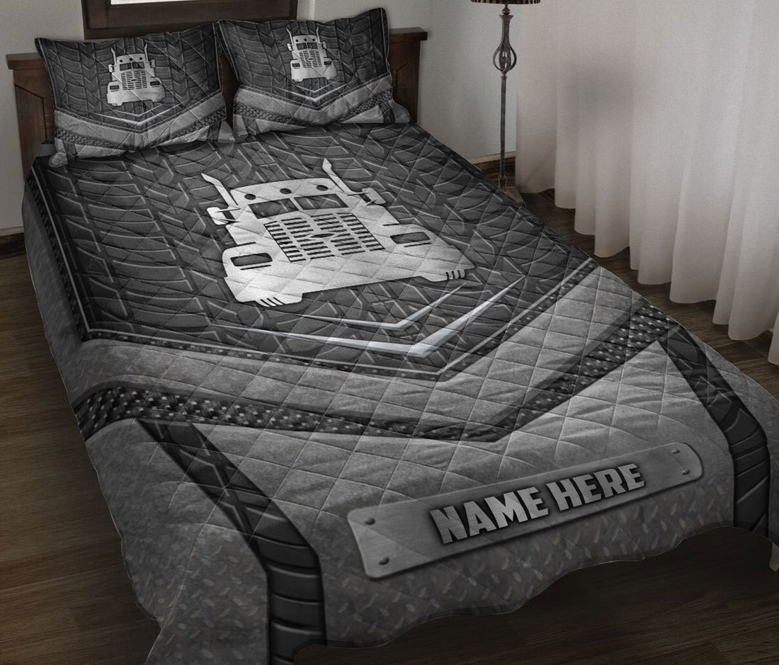 Ohaprints-Quilt-Bed-Set-Pillowcase-Trucker-Truck-Driver-Silver-Metal-Unique-Gifts-Custom-Personalized-Name-Blanket-Bedspread-Bedding-1139-Throw (55'' x 60'')