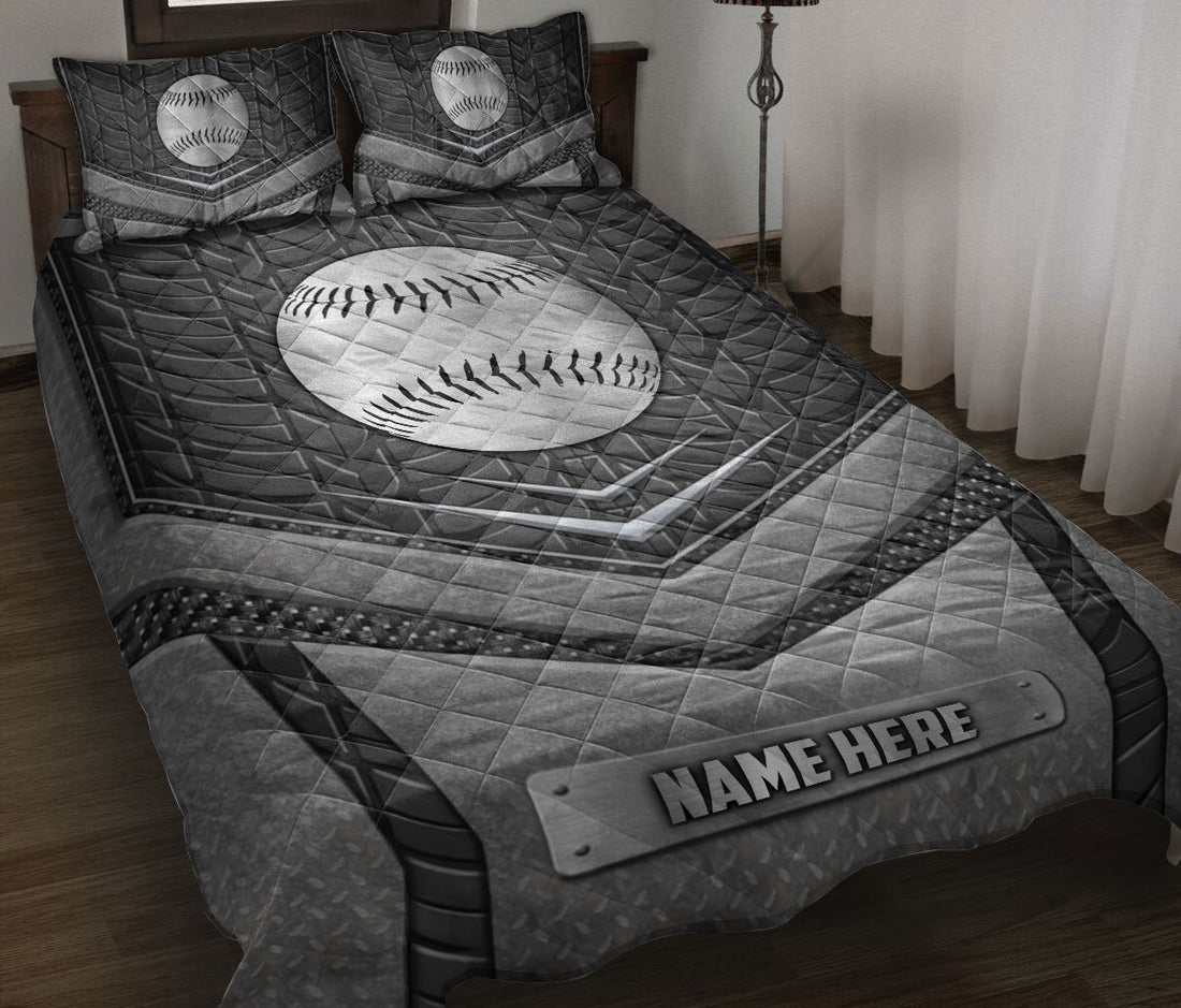 Ohaprints-Quilt-Bed-Set-Pillowcase-Baseball-Silver-Metal-Unique-Gifts-Custom-Personalized-Name-Blanket-Bedspread-Bedding-1724-Throw (55'' x 60'')