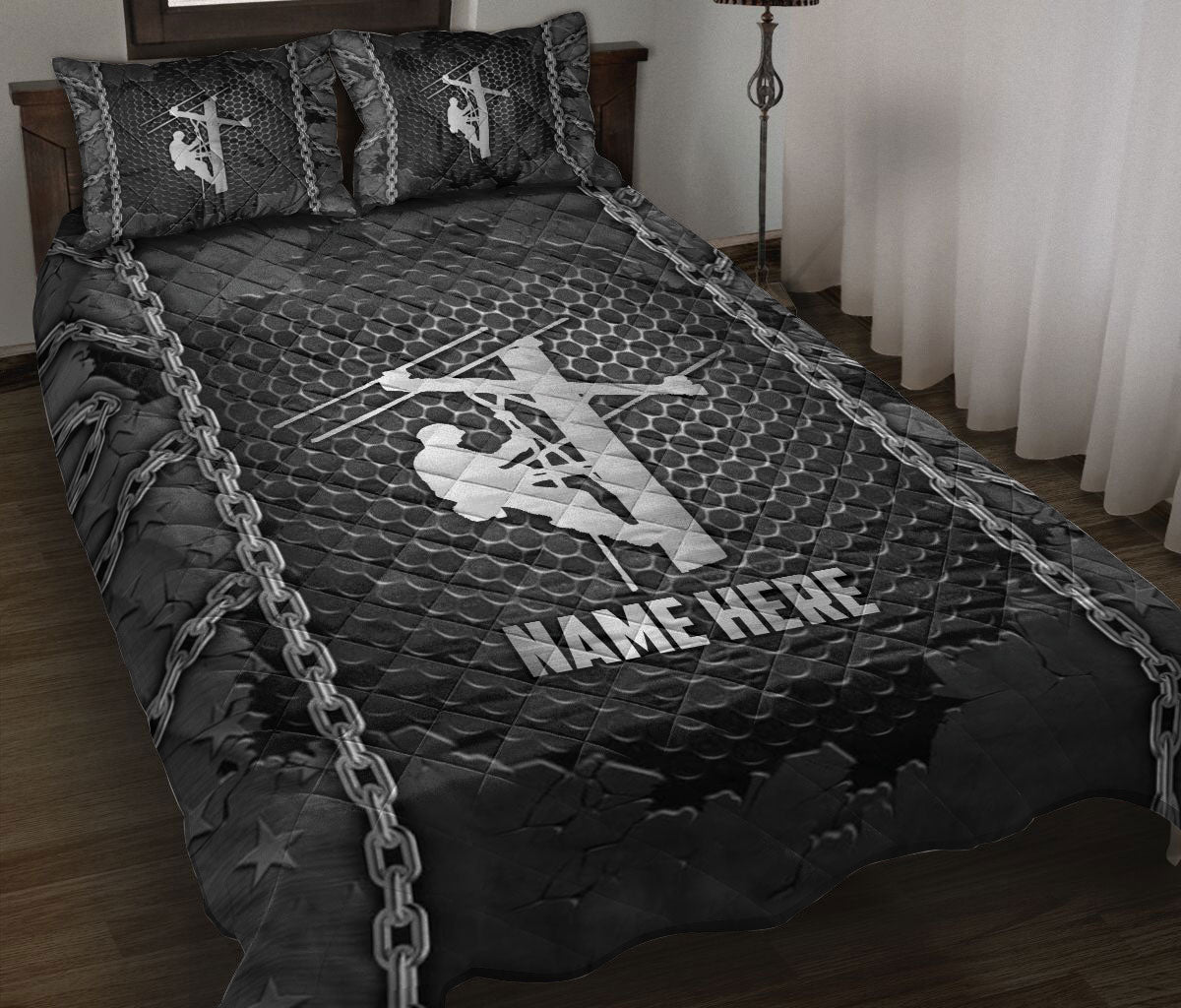 Ohaprints-Quilt-Bed-Set-Pillowcase-Electrican-Line-Iron-Chain-Pattern-Unique-Gifts-Custom-Personalized-Name-Blanket-Bedspread-Bedding-1140-Throw (55'' x 60'')