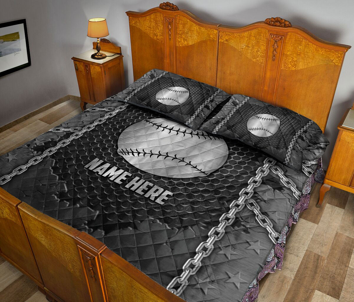 Ohaprints-Quilt-Bed-Set-Pillowcase-Softball-Iron-Chain-Pattern-Unique-Gifts-Custom-Personalized-Name-Blanket-Bedspread-Bedding-556-King (90'' x 100'')