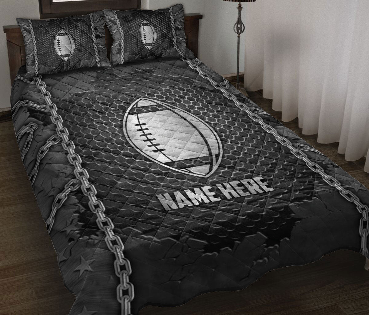 Ohaprints-Quilt-Bed-Set-Pillowcase-American-Football-Iron-Chain-Pattern-Unique-Gifts-Custom-Personalized-Name-Blanket-Bedspread-Bedding-1142-Throw (55'' x 60'')