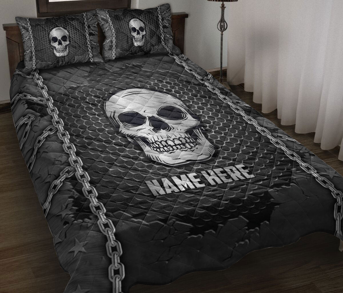 Ohaprints-Quilt-Bed-Set-Pillowcase-Skull-Iron-Chain-Pattern-Unique-Gifts-Custom-Personalized-Name-Blanket-Bedspread-Bedding-2907-Throw (55'' x 60'')