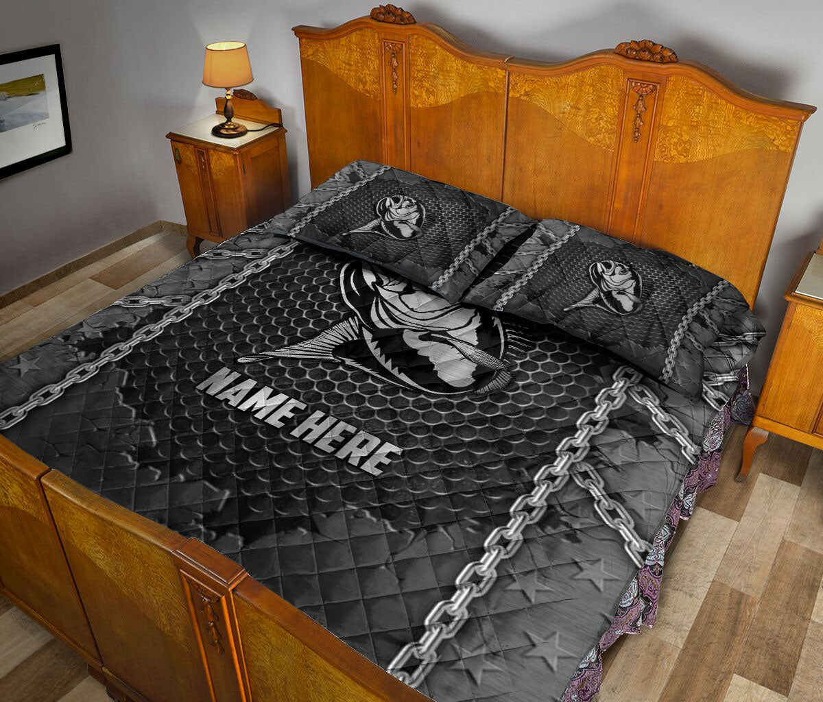 Ohaprints-Quilt-Bed-Set-Pillowcase-Fishing-Fisherman-Iron-Chain-Pattern-Unique-Gifts-Custom-Personalized-Name-Blanket-Bedspread-Bedding-557-King (90'' x 100'')