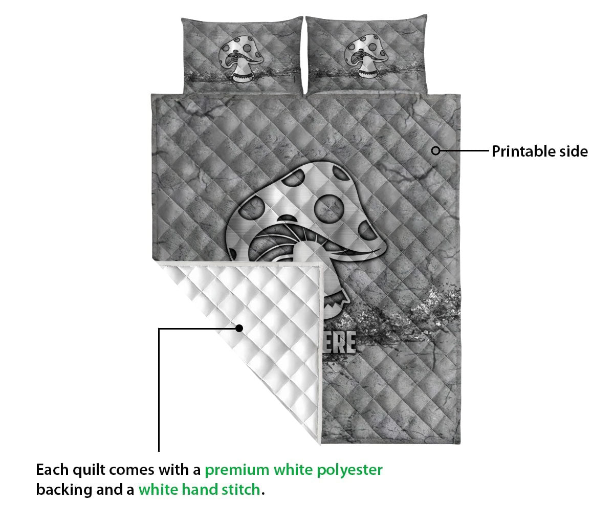 Ohaprints-Quilt-Bed-Set-Pillowcase-Mushroom-Scratch-Gray-Pattern-Unique-Gifts-Custom-Personalized-Name-Blanket-Bedspread-Bedding-2315-Queen (80'' x 90'')