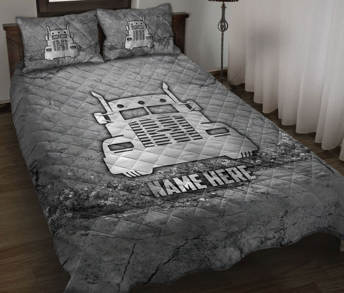 Ohaprints-Quilt-Bed-Set-Pillowcase-Truck-Trucker-Scratch-Gray-Pattern-Unique-Gifts-Custom-Personalized-Name-Blanket-Bedspread-Bedding-1144-Throw (55'' x 60'')