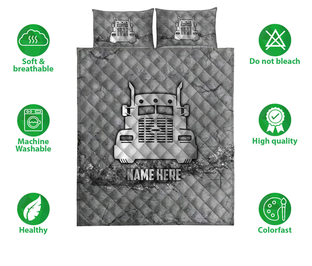 Ohaprints-Quilt-Bed-Set-Pillowcase-Truck-Trucker-Scratch-Gray-Pattern-Unique-Gifts-Custom-Personalized-Name-Blanket-Bedspread-Bedding-1144-Double (70'' x 80'')