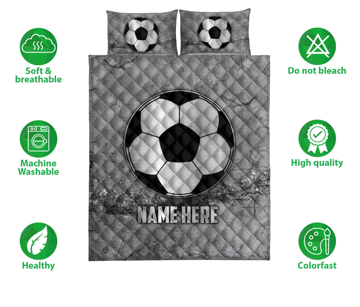Ohaprints-Quilt-Bed-Set-Pillowcase-Soccer-Scratch-Gray-Pattern-Unique-Gifts-Custom-Personalized-Name-Blanket-Bedspread-Bedding-1730-Double (70'' x 80'')