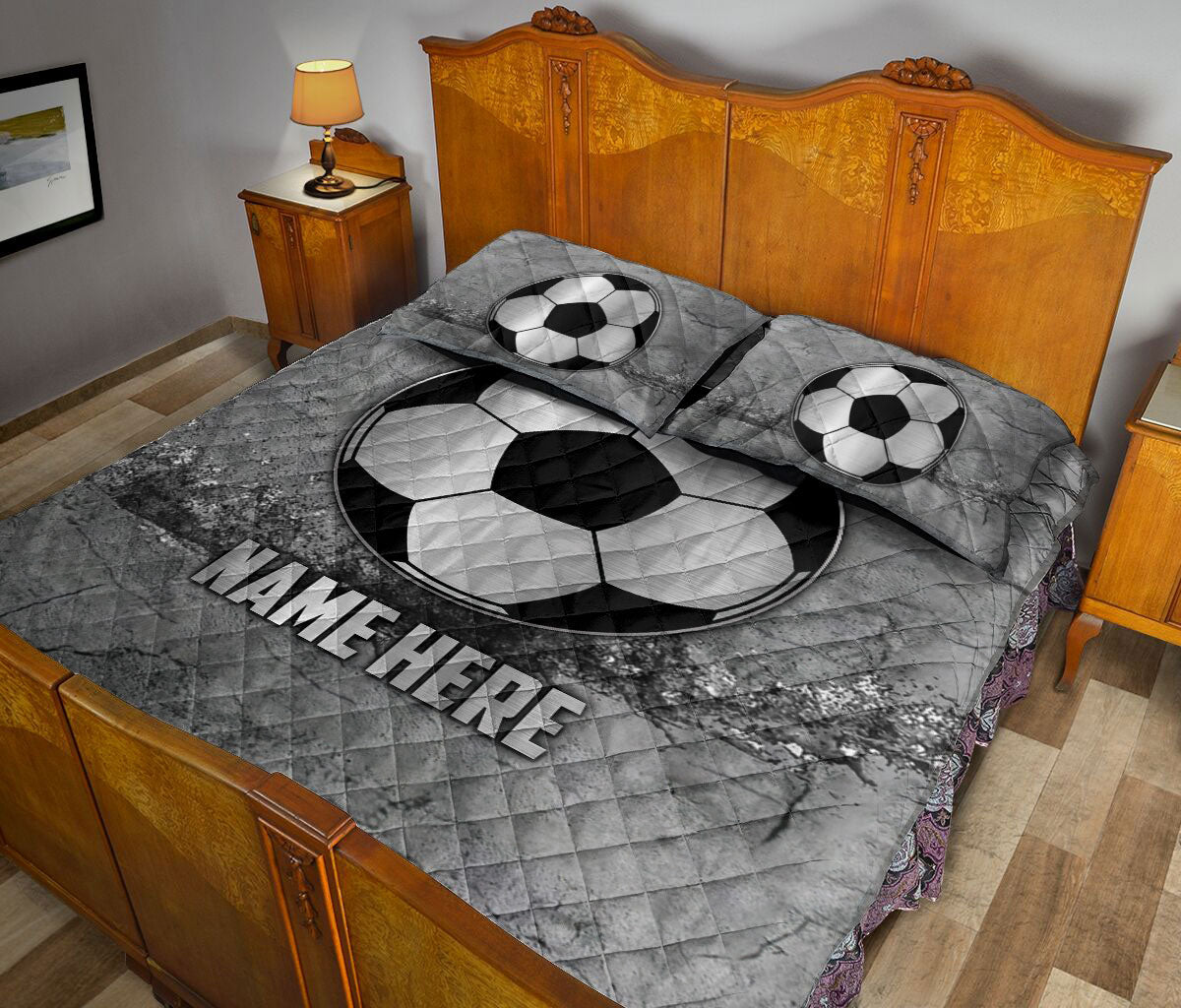 Ohaprints-Quilt-Bed-Set-Pillowcase-Soccer-Scratch-Gray-Pattern-Unique-Gifts-Custom-Personalized-Name-Blanket-Bedspread-Bedding-1730-King (90'' x 100'')