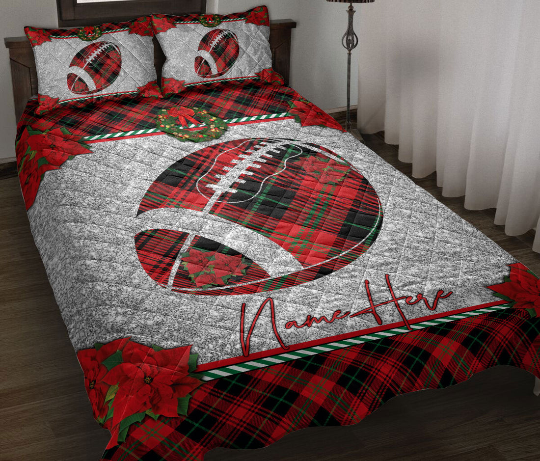 Ohaprints-Quilt-Bed-Set-Pillowcase-Christmas-Red-Plaid-American-Football-Xmas-Holiday-Custom-Personalized-Name-Blanket-Bedspread-Bedding-3167-Throw (55'' x 60'')