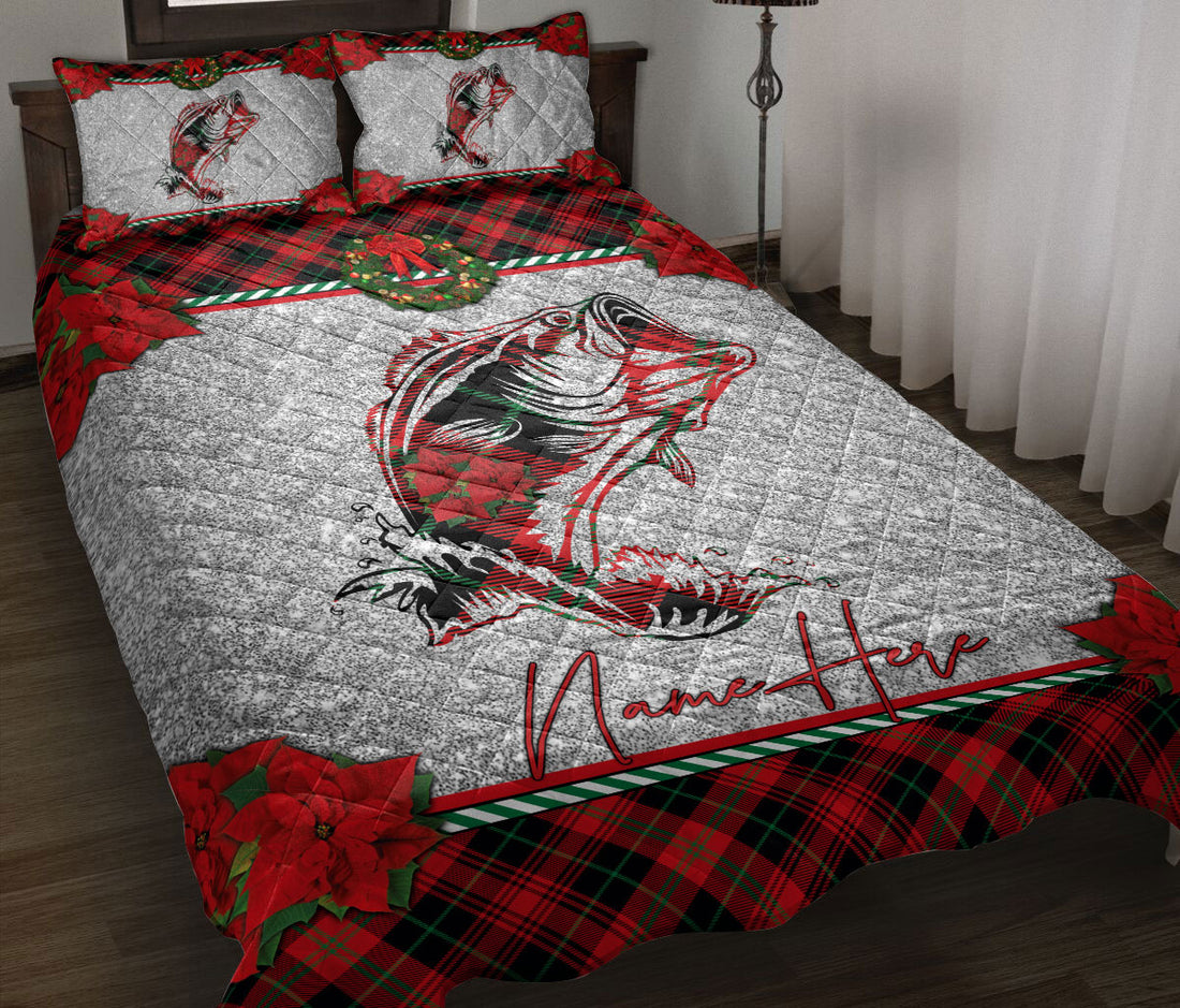 Ohaprints-Quilt-Bed-Set-Pillowcase-Christmas-Red-Plaid-Fishing-Santa-Hat-Xmas-Holiday-Custom-Personalized-Name-Blanket-Bedspread-Bedding-3255-Throw (55'' x 60'')