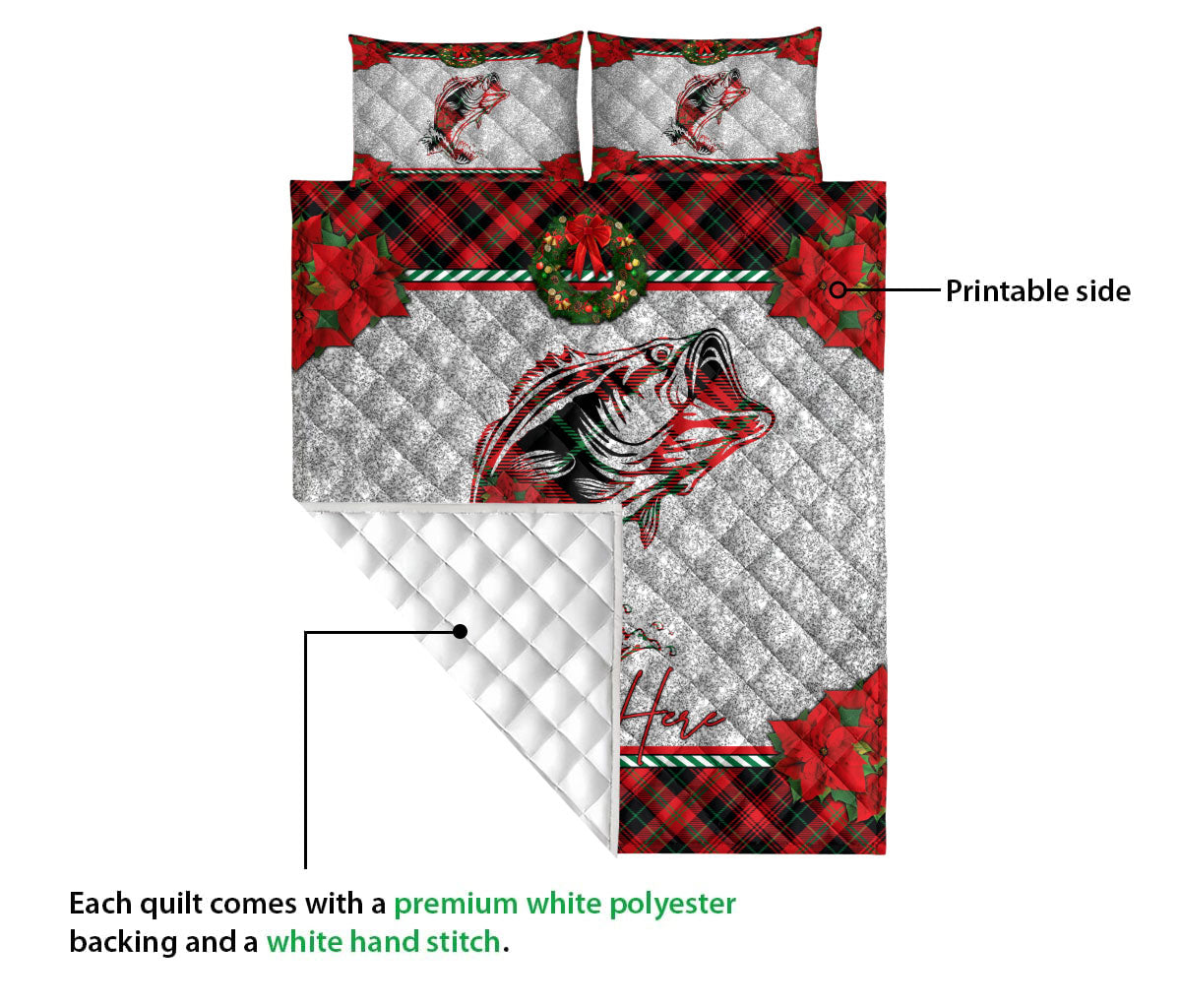 Ohaprints-Quilt-Bed-Set-Pillowcase-Christmas-Red-Plaid-Fishing-Santa-Hat-Xmas-Holiday-Custom-Personalized-Name-Blanket-Bedspread-Bedding-3255-Queen (80'' x 90'')