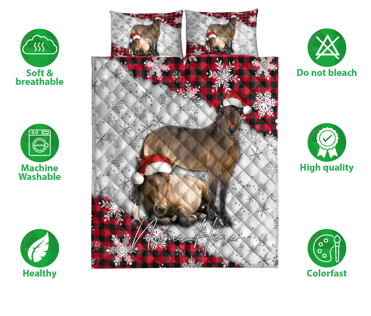 Ohaprints-Quilt-Bed-Set-Pillowcase-Christmas-Red-Plaid-Horse-Snowflakes-Custom-Personalized-Name-Blanket-Bedspread-Bedding-3639-Double (70'' x 80'')