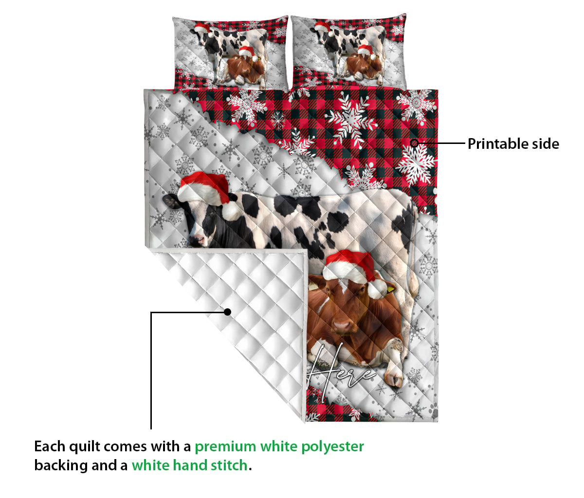 Ohaprints-Quilt-Bed-Set-Pillowcase-Christmas-Red-Plaid-Cow-Snowflakes-Custom-Personalized-Name-Blanket-Bedspread-Bedding-3719-Queen (80'' x 90'')