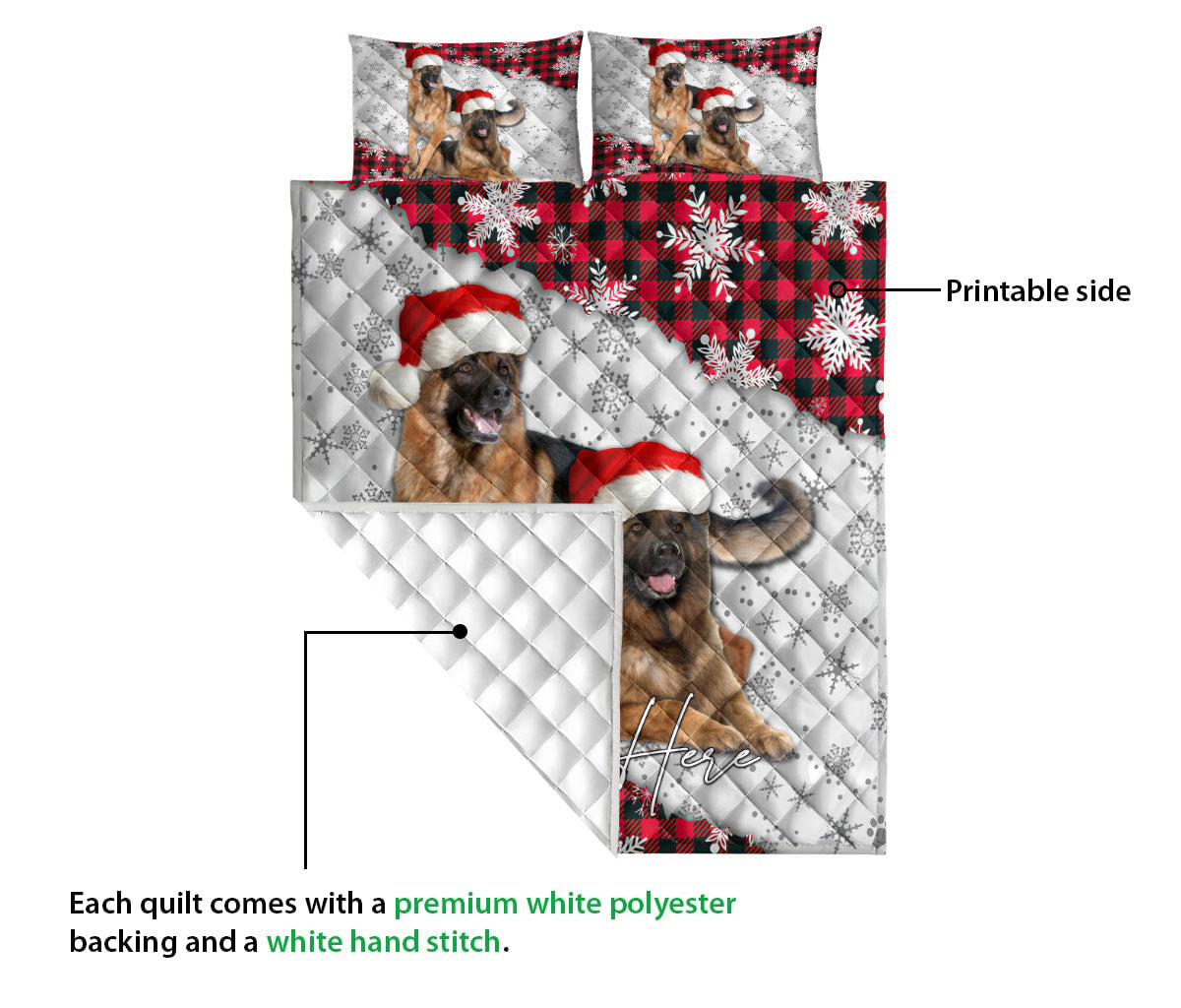 Ohaprints-Quilt-Bed-Set-Pillowcase-Christmas-Red-Plaid-German-Shepherd-Xmas-Custom-Personalized-Name-Blanket-Bedspread-Bedding-3732-Queen (80'' x 90'')