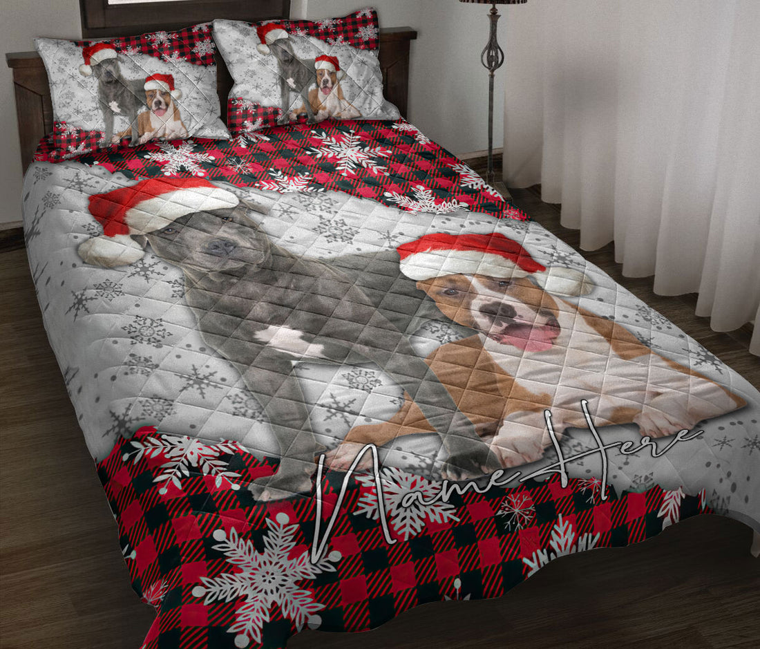 Ohaprints-Quilt-Bed-Set-Pillowcase-Christmas-Red-Plaid-Pitbull-Snowflakes-Xmas-Custom-Personalized-Name-Blanket-Bedspread-Bedding-3734-Throw (55'' x 60'')