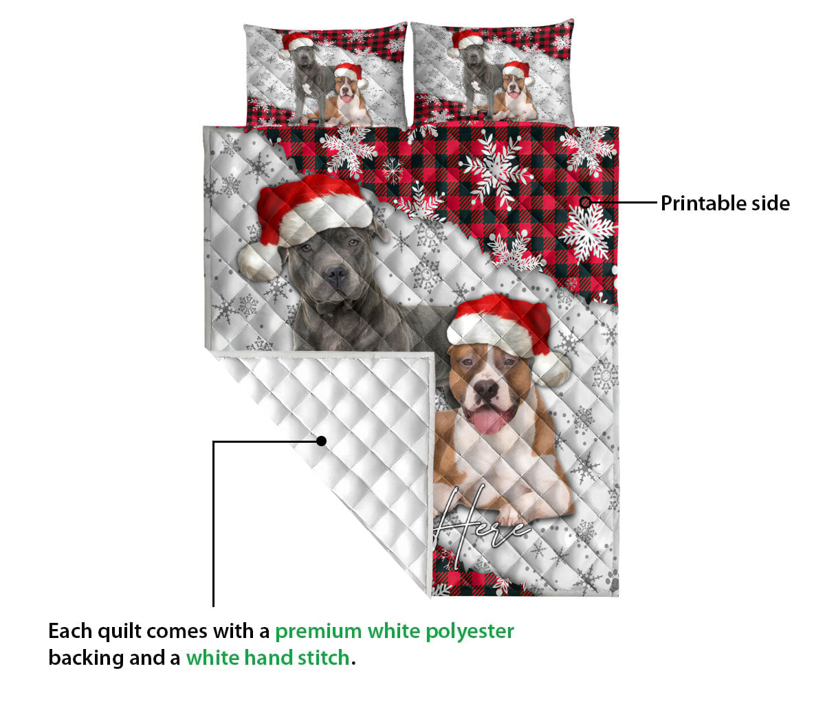 Ohaprints-Quilt-Bed-Set-Pillowcase-Christmas-Red-Plaid-Pitbull-Snowflakes-Xmas-Custom-Personalized-Name-Blanket-Bedspread-Bedding-3734-Queen (80'' x 90'')