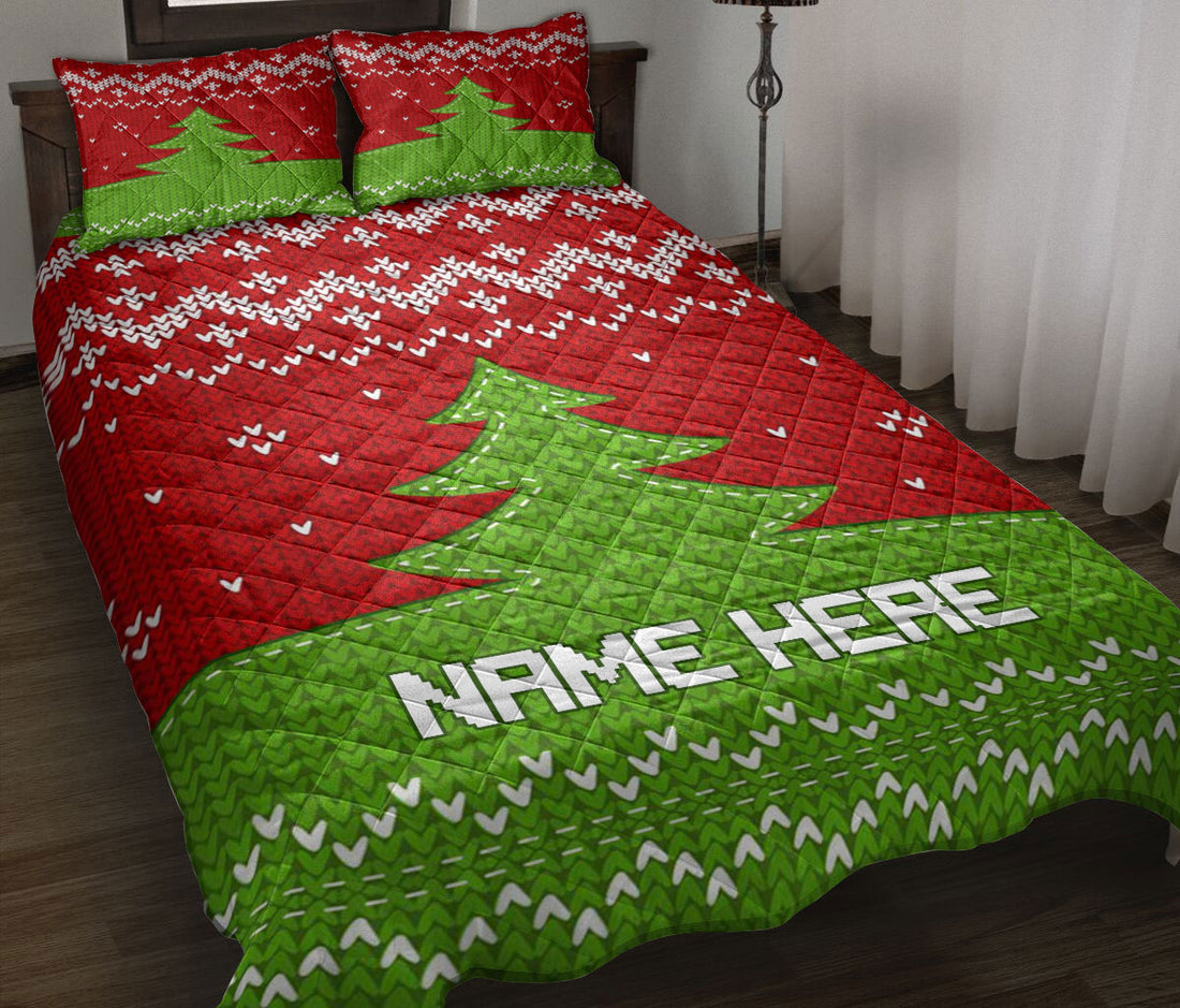 Ohaprints-Quilt-Bed-Set-Pillowcase-Green-Knitted-Christmas-Tree-Xmas-Holiday-Custom-Personalized-Name-Blanket-Bedspread-Bedding-3644-Throw (55'' x 60'')