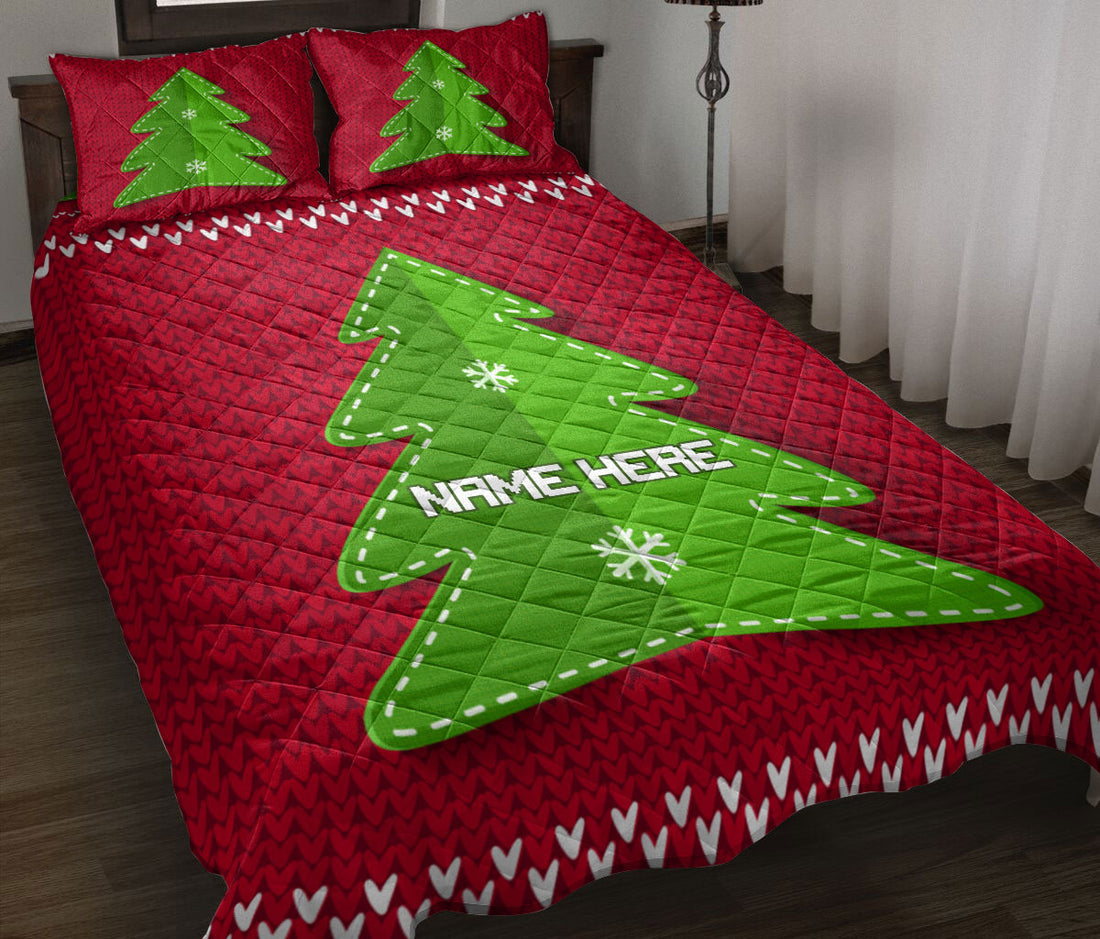 Ohaprints-Quilt-Bed-Set-Pillowcase-Green-Christmas-Tree-Red-Knitted-Xmas-Custom-Personalized-Name-Blanket-Bedspread-Bedding-3645-Throw (55'' x 60'')