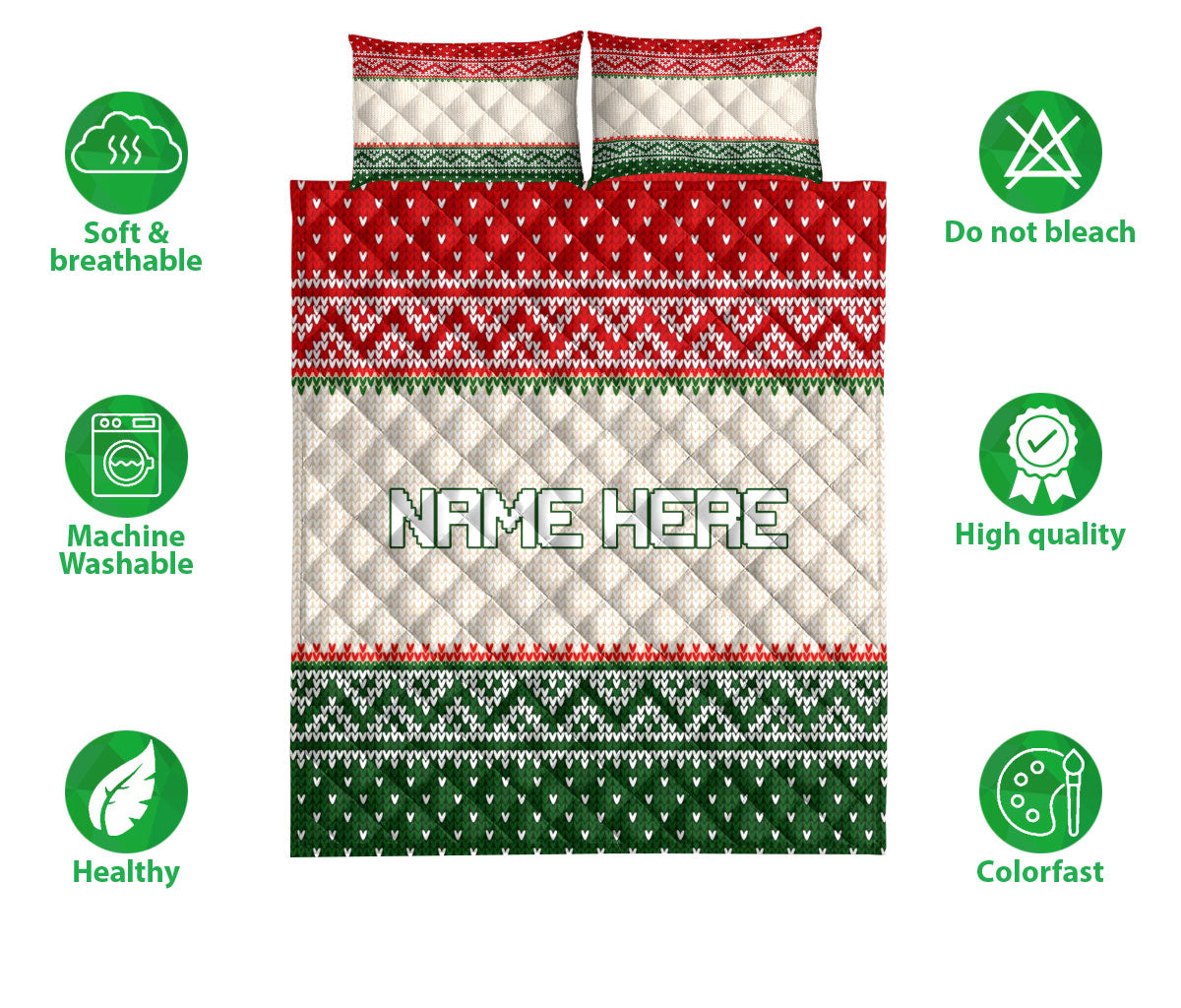 Ohaprints-Quilt-Bed-Set-Pillowcase-Christmas-Ugly-Sweater-Pattern-Xmas-Holiday-Custom-Personalized-Name-Blanket-Bedspread-Bedding-3646-Double (70'' x 80'')