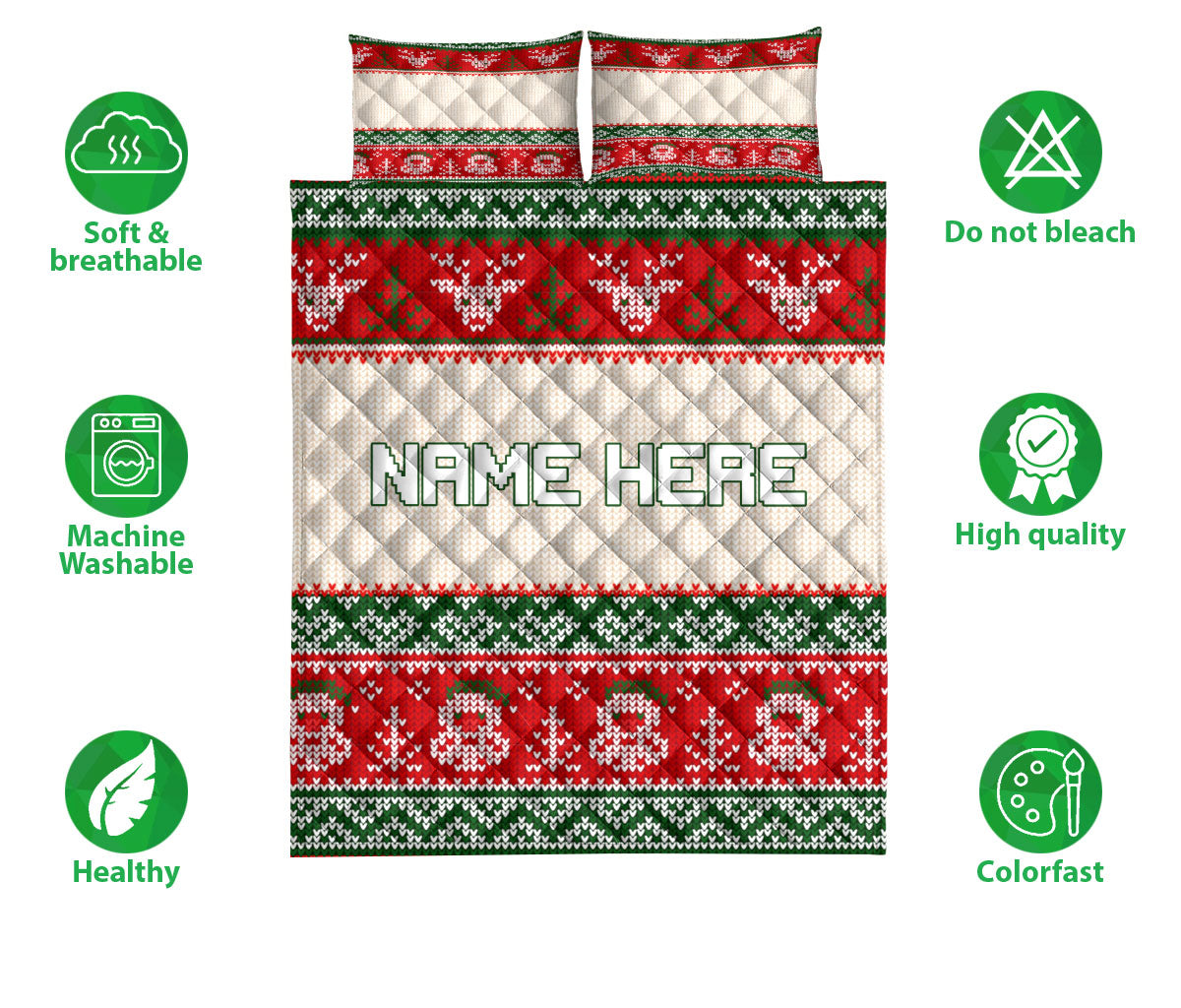Ohaprints-Quilt-Bed-Set-Pillowcase-Christmas-Ugly-Sweater-Snowman-Reindeer-Custom-Personalized-Name-Blanket-Bedspread-Bedding-3647-Double (70'' x 80'')