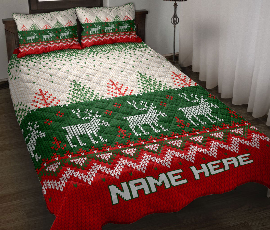 Ohaprints-Quilt-Bed-Set-Pillowcase-Christmas-Ugly-Sweater-Xmas-Tree-Reindeer-Custom-Personalized-Name-Blanket-Bedspread-Bedding-3648-Throw (55'' x 60'')