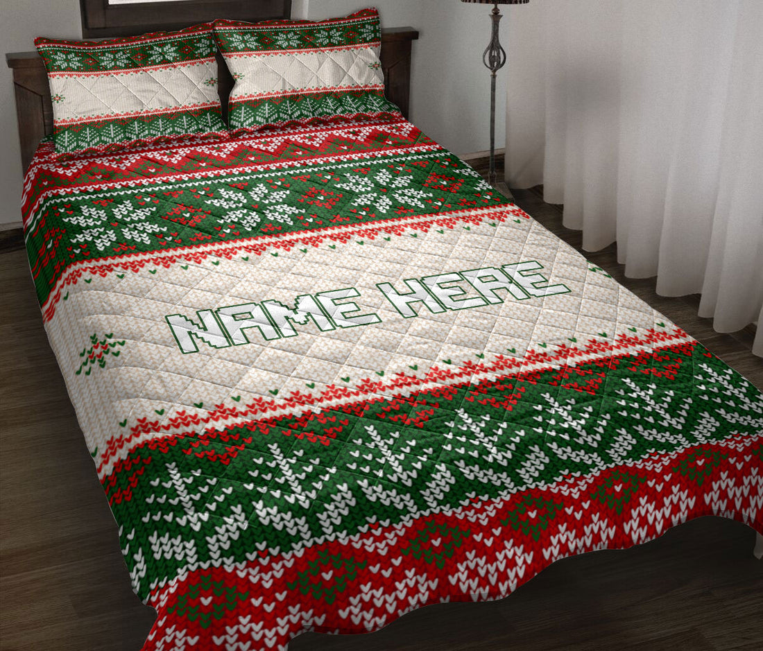 Ohaprints-Quilt-Bed-Set-Pillowcase-Christmas-Ugly-Sweater-Pattern-Snowflakes-Custom-Personalized-Name-Blanket-Bedspread-Bedding-3651-Throw (55'' x 60'')