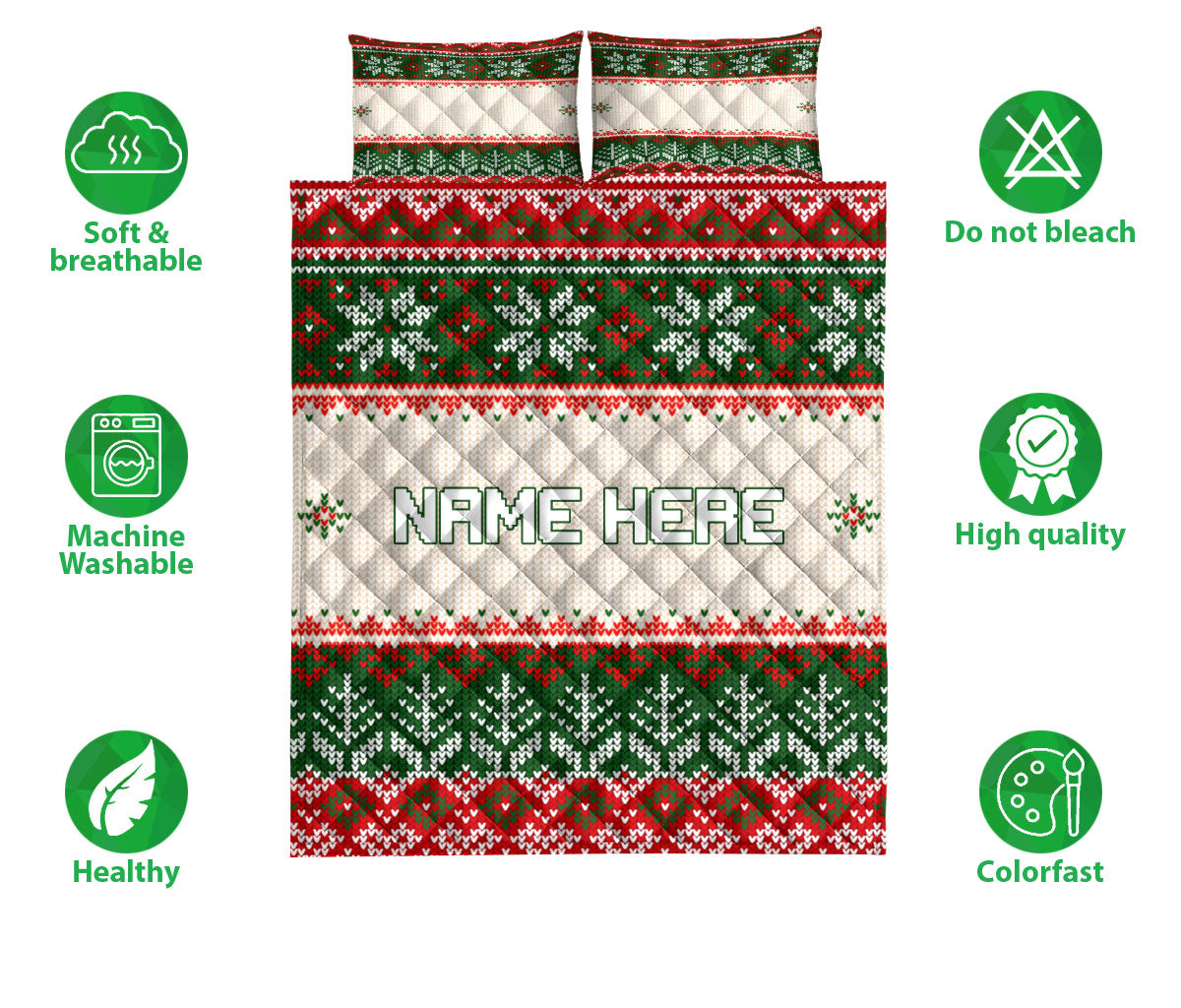 Ohaprints-Quilt-Bed-Set-Pillowcase-Christmas-Ugly-Sweater-Pattern-Snowflakes-Custom-Personalized-Name-Blanket-Bedspread-Bedding-3651-Double (70'' x 80'')