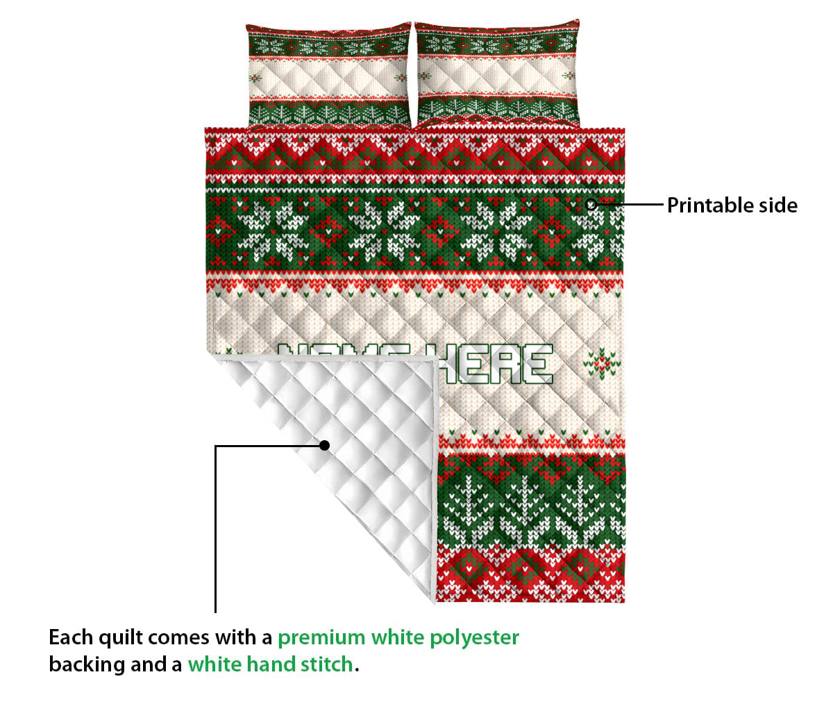 Ohaprints-Quilt-Bed-Set-Pillowcase-Christmas-Ugly-Sweater-Pattern-Snowflakes-Custom-Personalized-Name-Blanket-Bedspread-Bedding-3651-Queen (80'' x 90'')